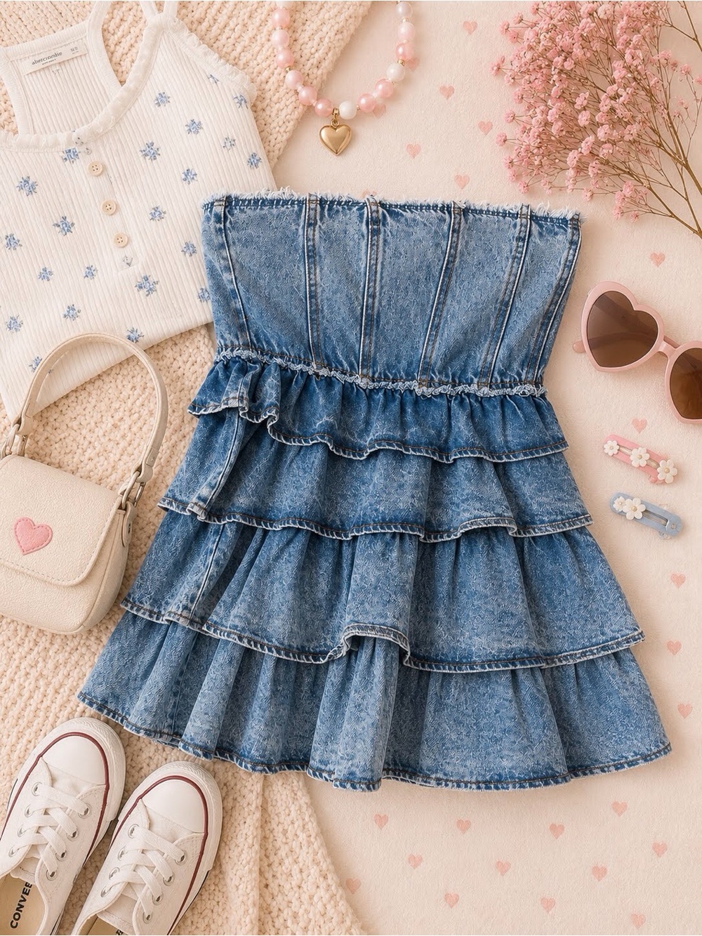 Forever 21 Blue Strapless Tiered Denim Mini Dress